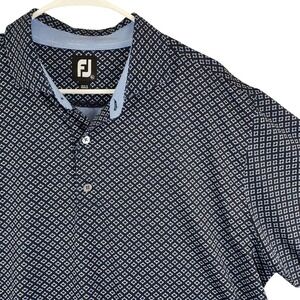 FJ FootJoy Geometric Print Golf Polo Shirt‎ Short Sleeve Mens XL Blue White